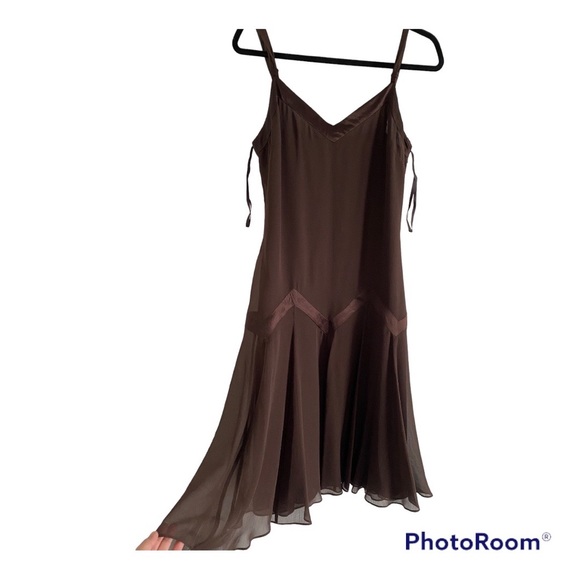 Ted Baker  Brown Silk Chiffon Vintage Spaghetti Straps Mid Length Dress - Picture 5 of 12